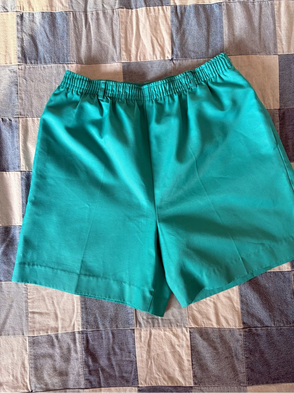 Vintage Teal Elastic High Waist Easy Pull On Shorts